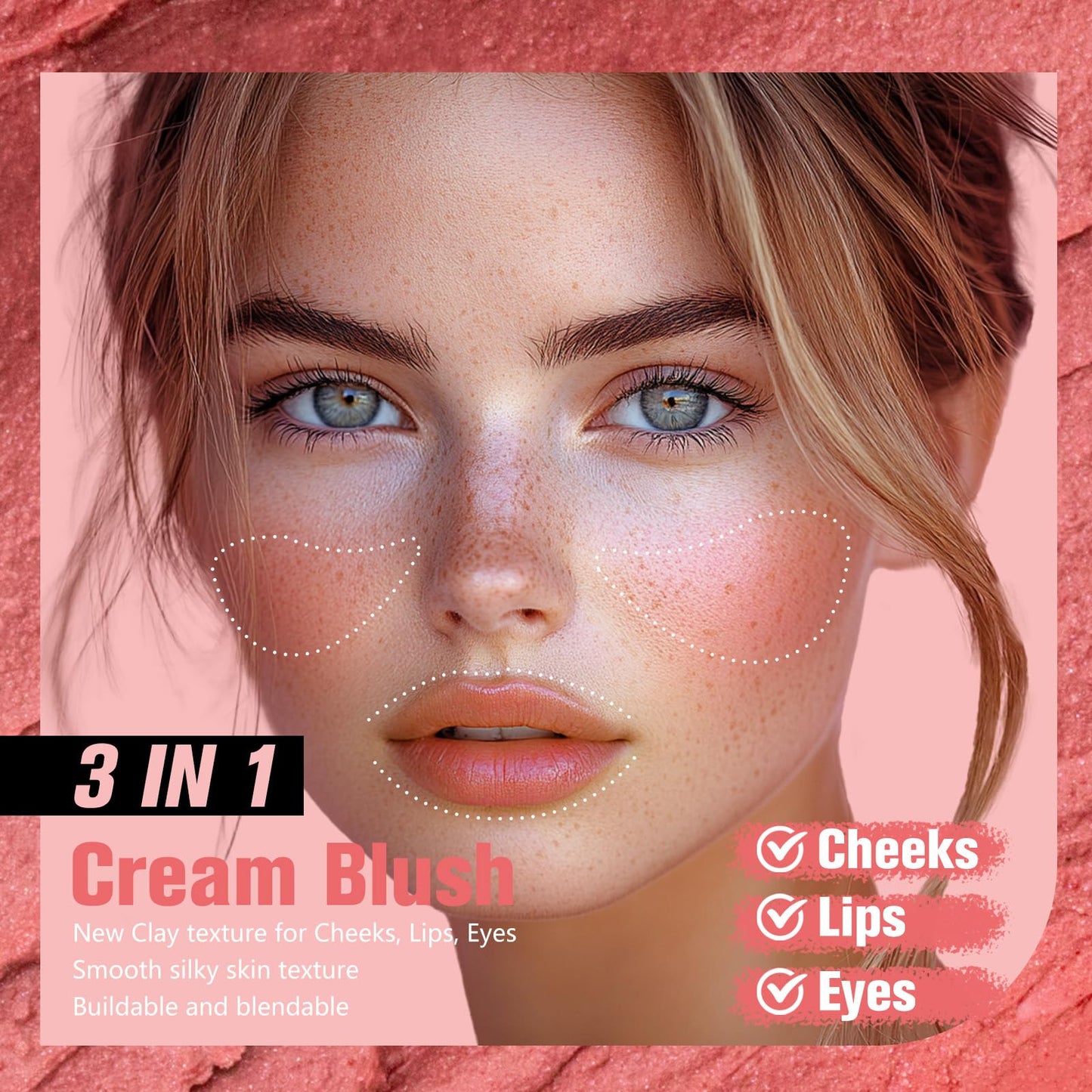 Heart-Shaped Cream Blush for Cheeks & Lips - 2-in-1 Tinted Lip and Cheek Balm Kit with Mini Brush - Blendable Dewy Blusher Makeu