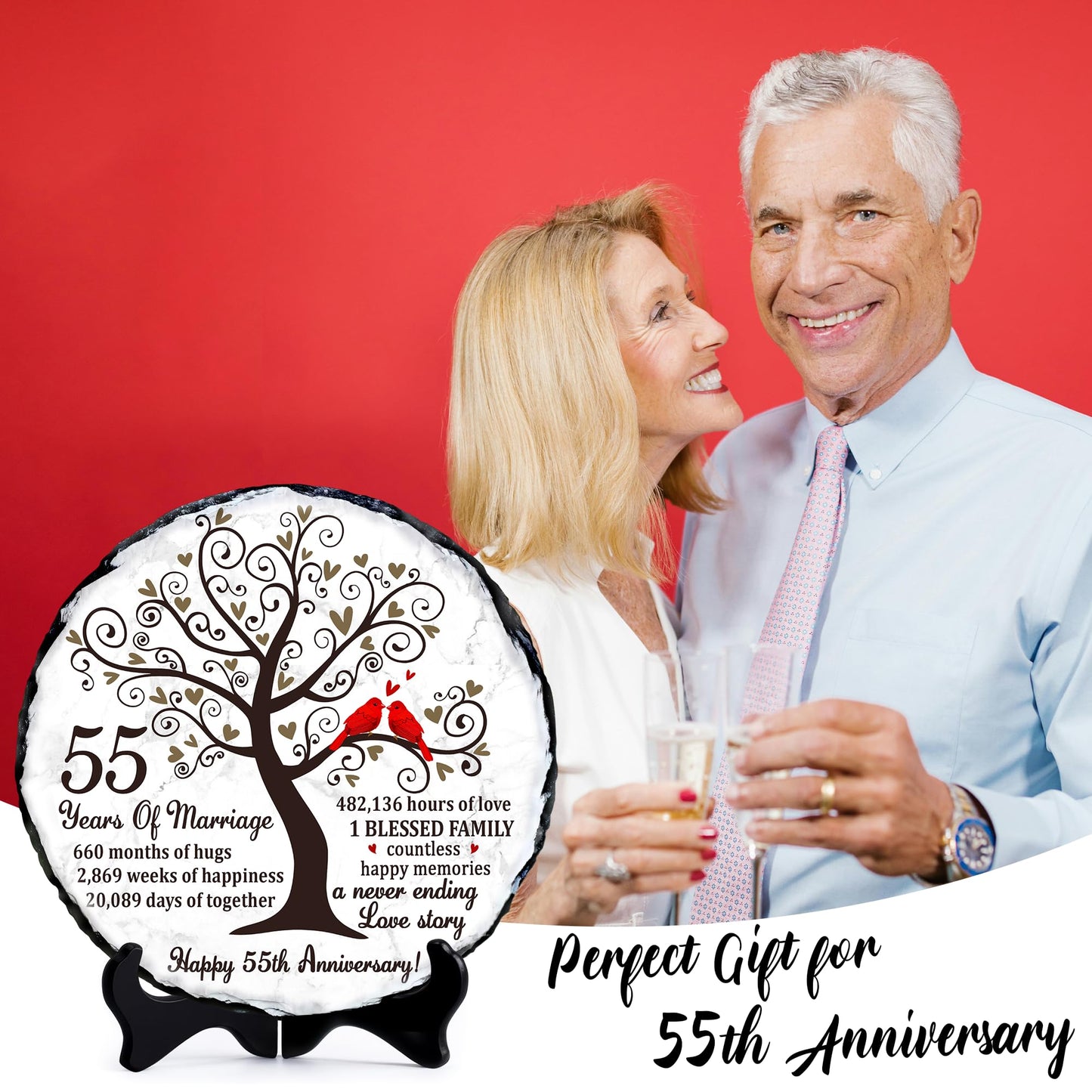 Bozspacer Emerald Couple Slate Plate- 55th Anniversary Wedding Gifts for Parents Couple - 55th Wedding Anniversary Unique Gift Ideas - 55 Years of Marriage Decoration, Keepsake, Plaque