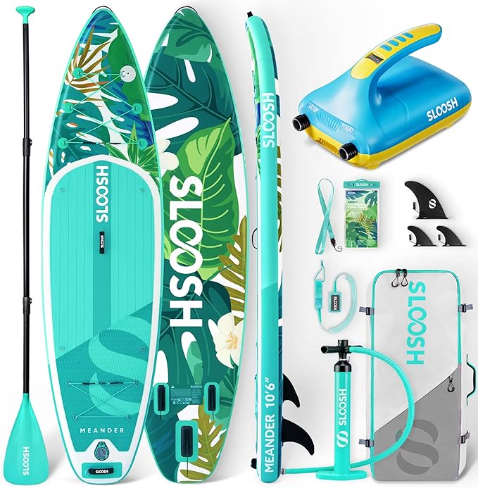 SLOOSH 10'6" Inflatable SUP & Electric Pump Bundle – Stable Paddle Board Kit with EVA Deck, 20 PSI Fast Pump, Kayak Paddl...