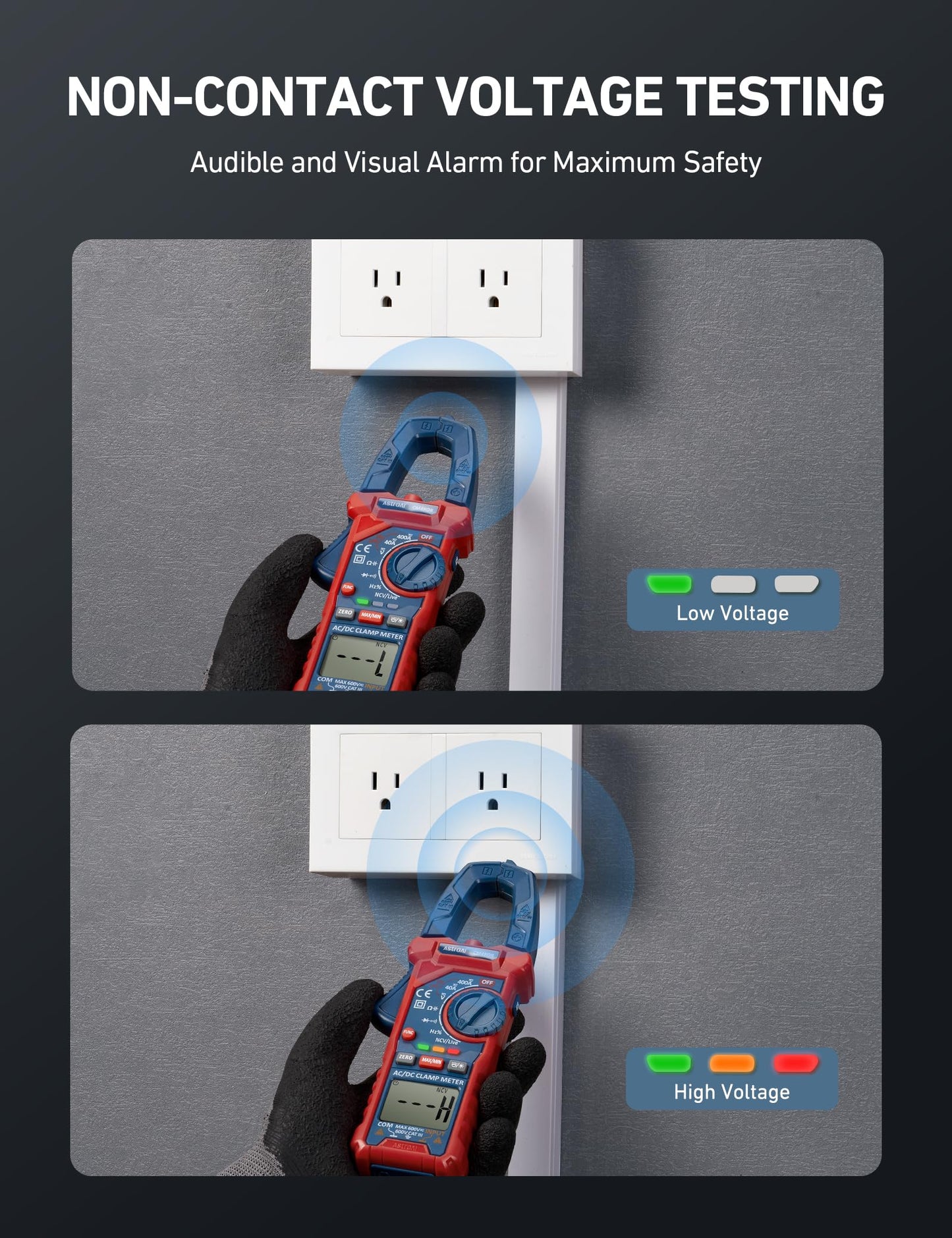 AstroAI Digital Clamp Meter Multimeter 4000 Counts Auto-ranging Amp Tester Measuring AC/DC Voltage & Current, Resistance, Capacitance, Frequency, Continuity, Live Wire Test, NCV Detection, Blue