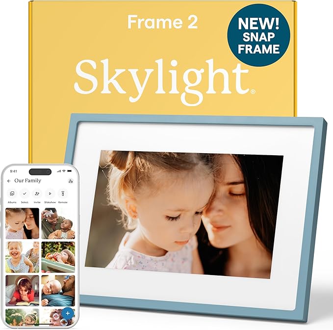 Skylight Digital Picture Frame 2 – 10" Full HD Wi-Fi Touch Screen, 16GB Digital Photo Frame, Load Photos & Videos Directly from Phone, Anti-Glare – Ideal for Personalized Gifting, Classic Blue