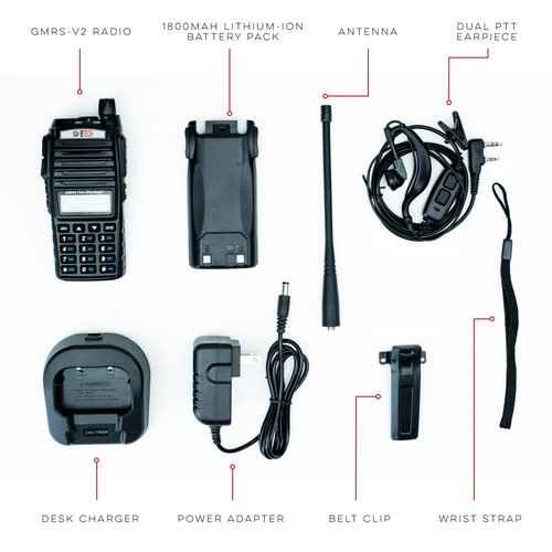 BTECH GMRS-V2 5W 200 Fully Customizable Channels GMRS Two-Way Radio. USB-C Charging, IP54 Weatherproof, Repeater Compatible, Dual Band Scanning (VHF/UHF), FM Radio, & NOAA Weather Broadcast Receiver