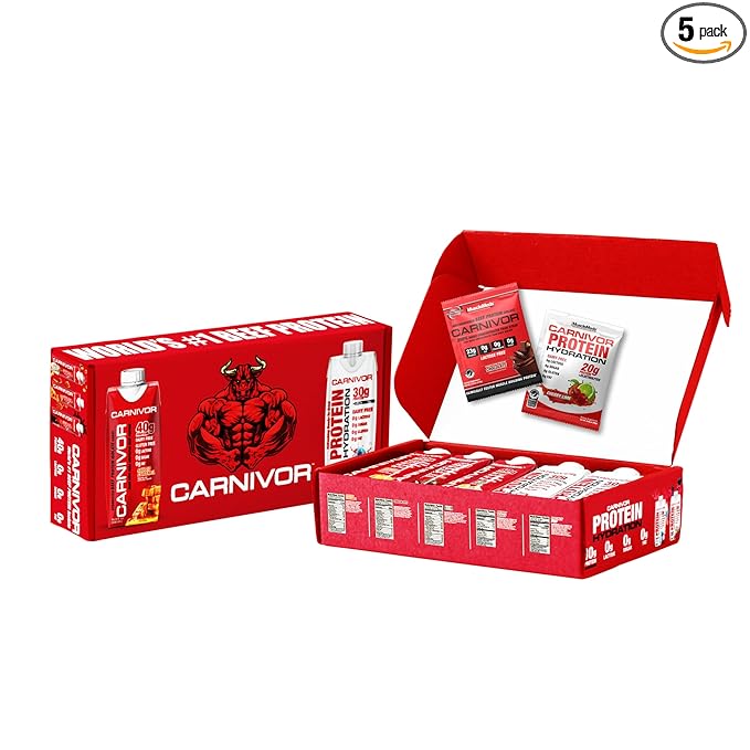 MuscleMeds Carnivor RTD Sampler Pack Ready to Drink Protein, Lactose Free, Sugar Free, Beef Isolate Protein, Muscle Buildi...
