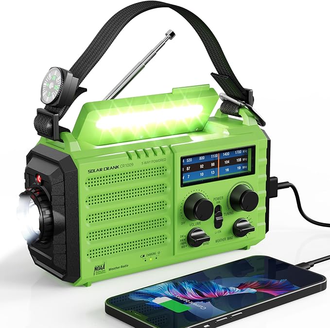 Raynic Weather Radio, 5000mAh/18500mWh Solar Hand Crank Emergency Radio, Battery Powered AM/FM/SW/NOAA Weather Alert Radio...
