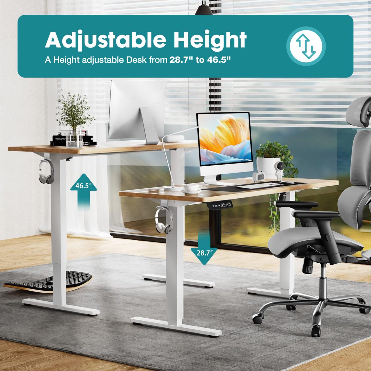 HAPPYMONT 40 Inch Electric Standing Desk, Height Adjustable Sit Stand Up Desk, Computer Workstation Home Office Gaming Rising Table with Memory Preset Splice Board, Natural