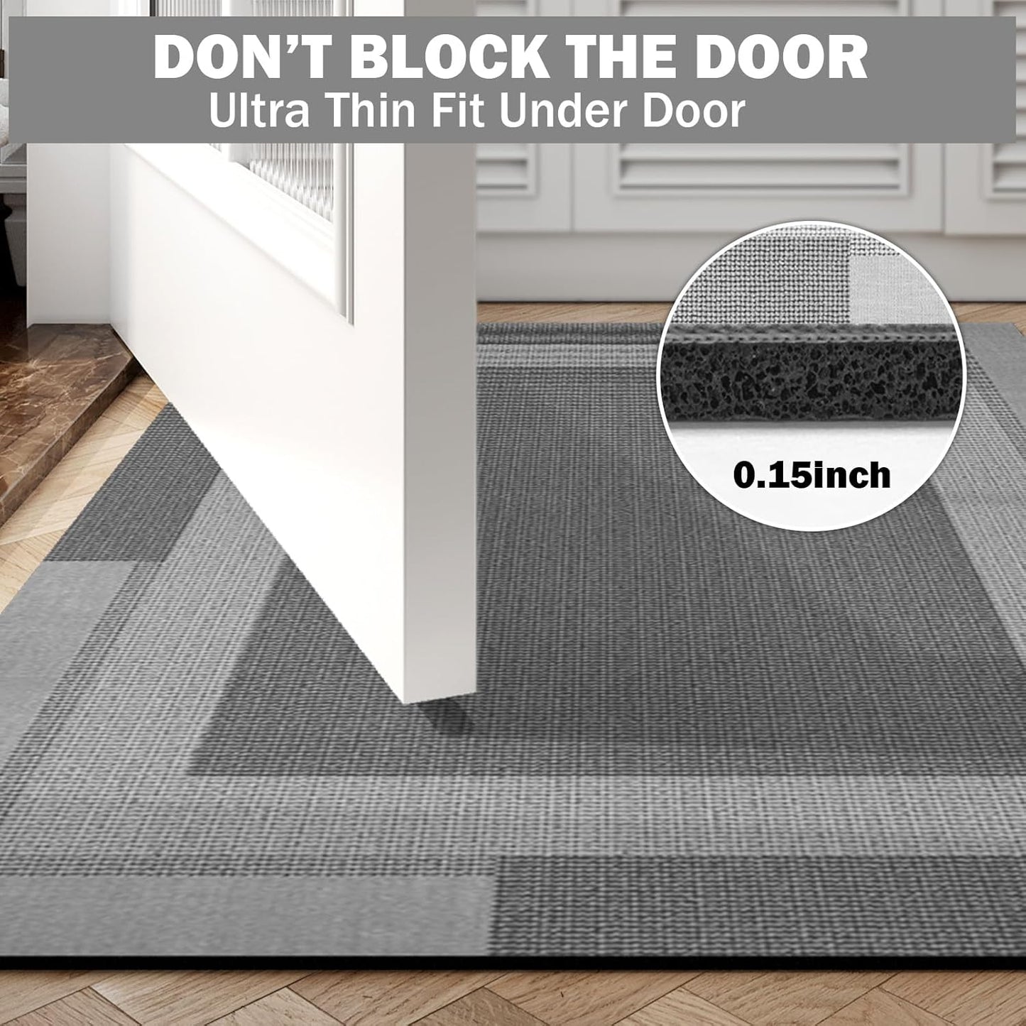 Non Slip Long Bath Mat Bathroom Runner, Rubber Backing Ultra Thin Bathroom Rugs Fit Under Door Quick Dry Super Absorbent Washable Bath Rug Shower Mat for Bathtub Sink Floor, Dark Gray 17"x47"