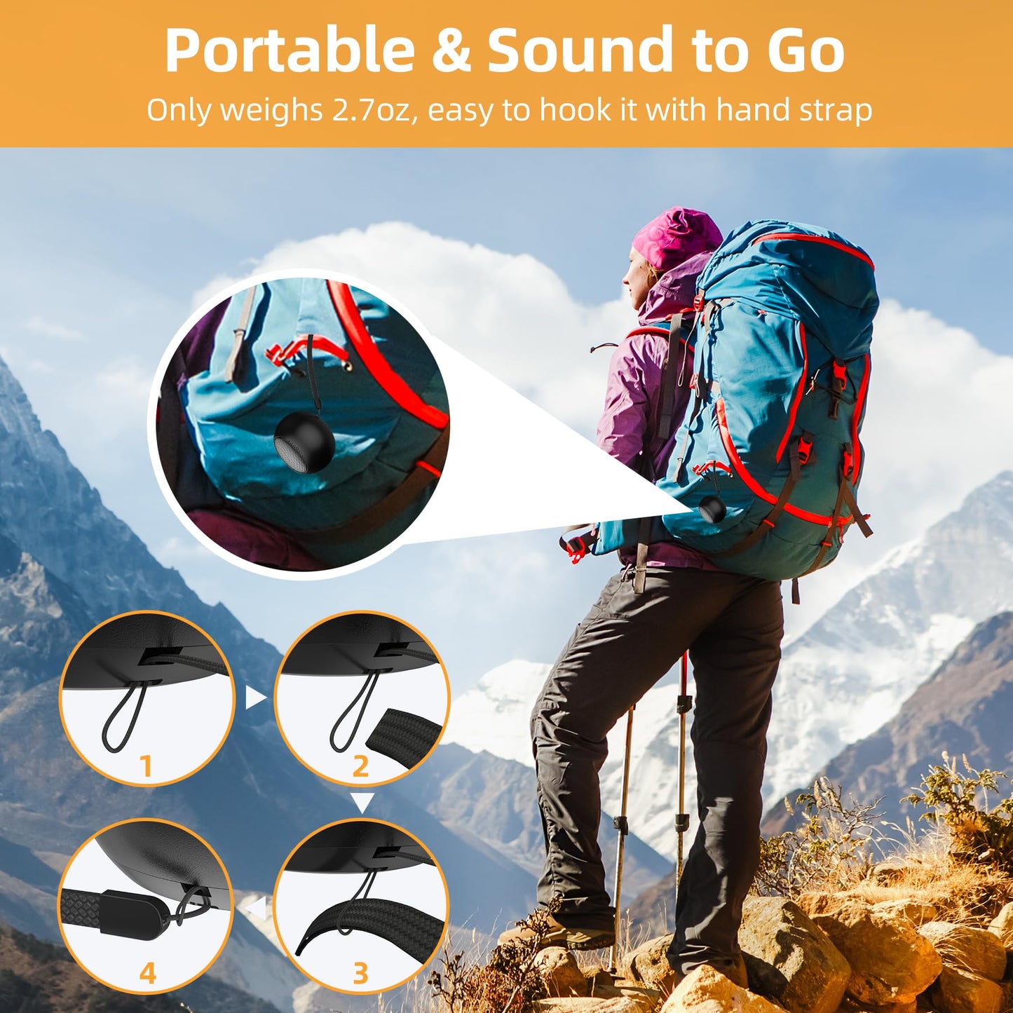 AUKSKY 2Pack Portable Mini Speaker, Bluetooth Tiny Speaker,Wireless Micro Speaker for Phone/PC/Tablet, Rechargeable Battery, Built-in Microphone, Cute Mini Speaker with Strap to Carry, Black