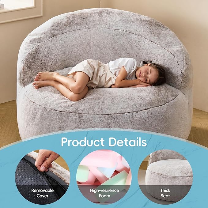 Hobestluk Bean Bag Chair Giant Bean Bag Chairs for Adults Big Bean Bag Chair with Memory Foam Filler Adults Large Beanbag with Faux Fur Cover for Bedroom (Plush Brown,Oversize)