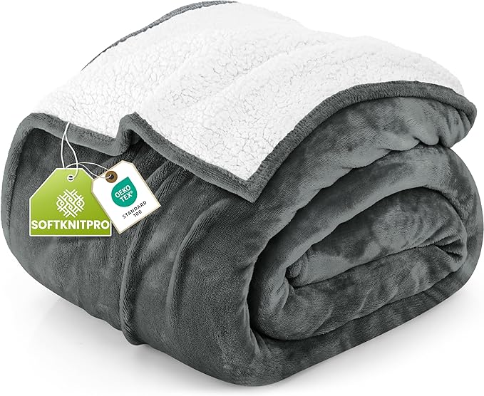 Utopia Bedding Sherpa Blanket Queen Size (Grey, 90x90 Inches) - Soft Lightweight Plush Fleece Reversible Blanket for Bed, ...