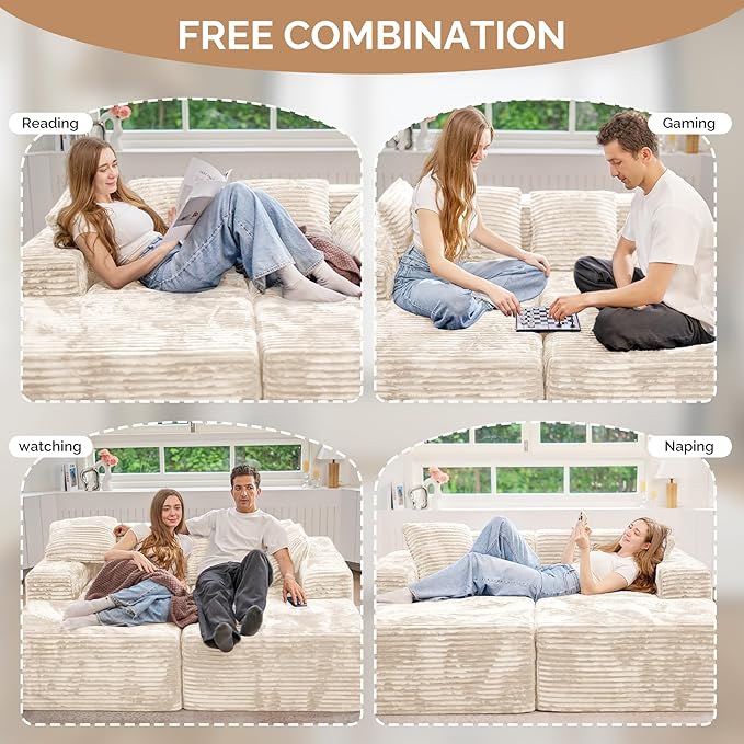 131'' U Shaped Sectional Couches with Chaise Lounge, U-Shaped Boneless Deep Seat Modular Sofa for Living Room 1PCS, Bedroom(Beige)