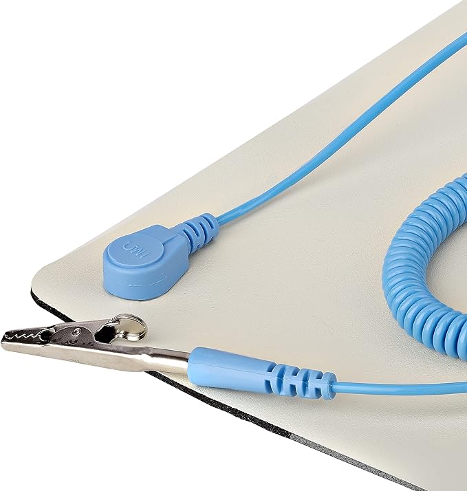 StarTech.com Anti Static Mat, Mat for Electronics Repair, Anti Static Table/Desk Mat w/Detachable Grounding Wire, ANSI/ESD S 4.1, Flexible Thermoplastic Work Pad, 23x47", TAA, White