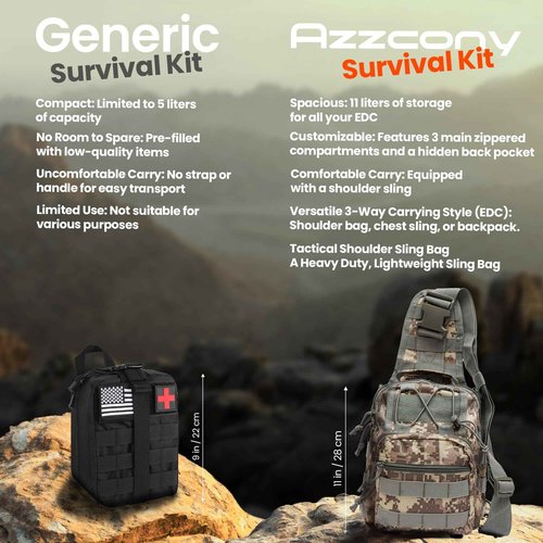 Emergency Survival Kit with First Aid Gears and Supplies - EDC Go Bugout Bag - Get Home Backpack for Camping Outdoor - Tactical Military Molle Pouch Grade - Gift for Man Woman (Army Blue)