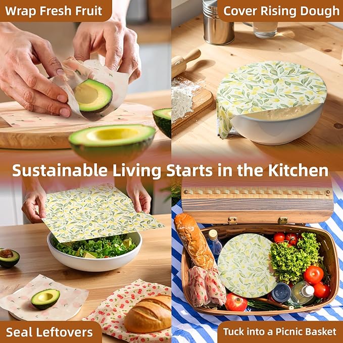 Beeswax Wraps for Food, 9 Pack Reusable Bees Wax Wraps, Zero Waste, Food Storage Beeswax Paper, Sustainable Wax Paper(1XL+3M+5S) Food Wrap, Sandwich Wrap & Bowl Covers