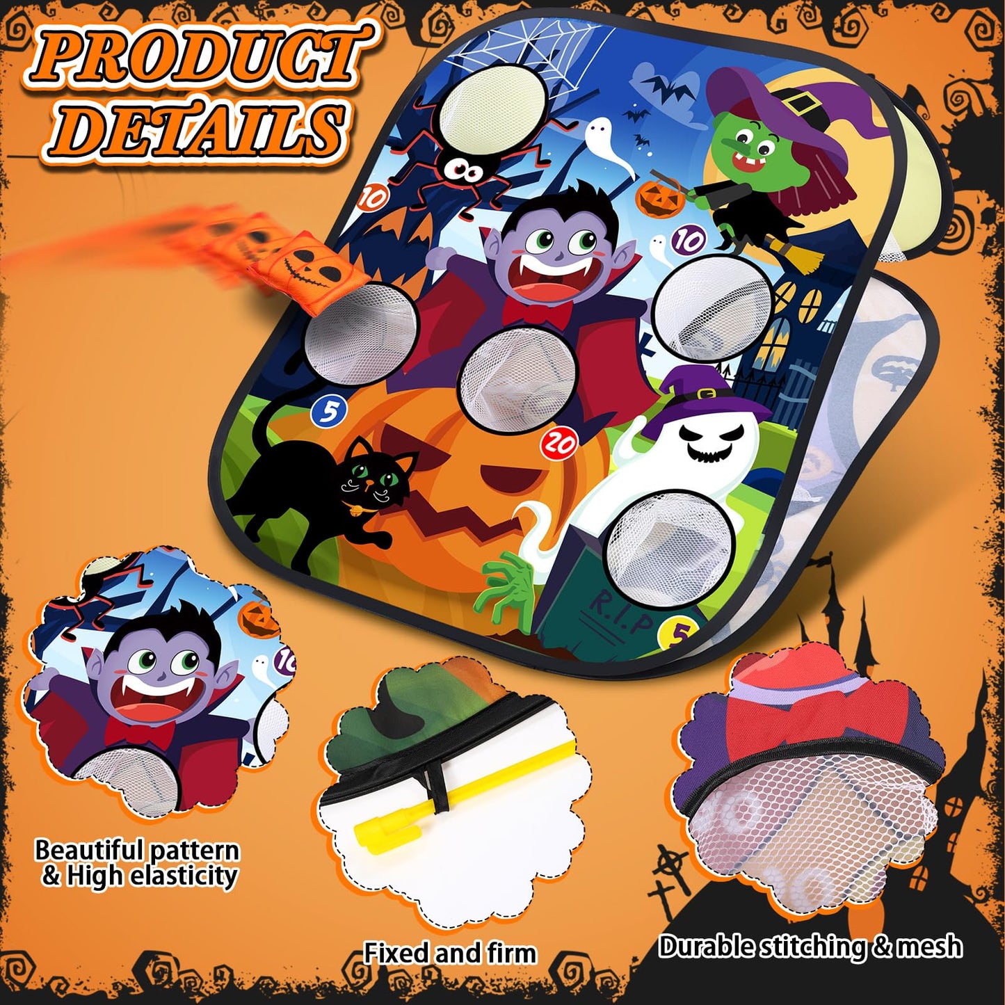 Blosssound Halloween Bean Bag Toss Games Set Double-Sided Foldable Dart Board with Sticky Balls Halloween Party Games for Family Party Outdoor Indoor Activities