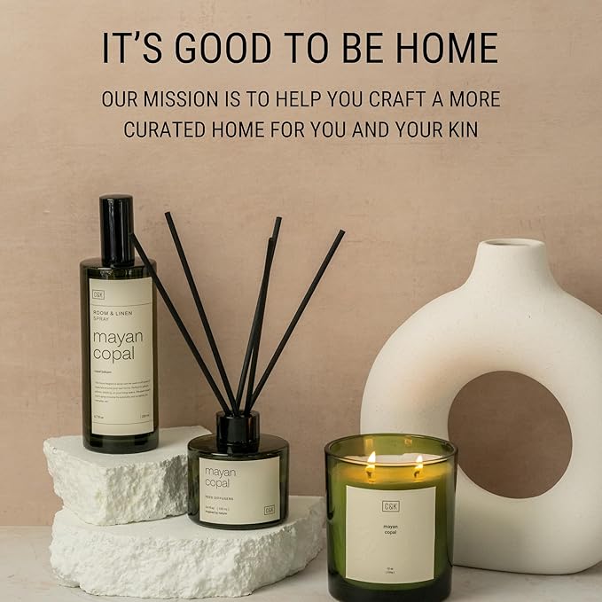 Craft & Kin Bamboo & Jasmine Christmas Reed Diffuser | All Natural Essential Oil & Rattan Scent Sticks | Holiday Reed Diffusers for Home, Bathroom | Long Lasting Home Fragrance in Green Glass, 3.4oz