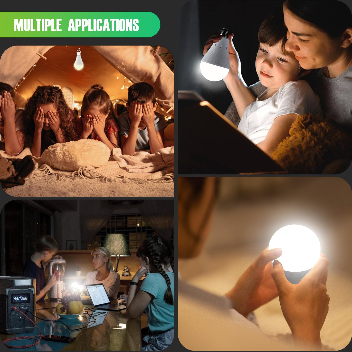 DEBAOBULB 6 Pack Rechargeable Emergency Light Bulbs, Battery Powered LED Light Bulb 6000K Daylight E26 120 Volt 9W 60W Equivalent with 1200mAh for Home Power Outage Camping Hurricane
