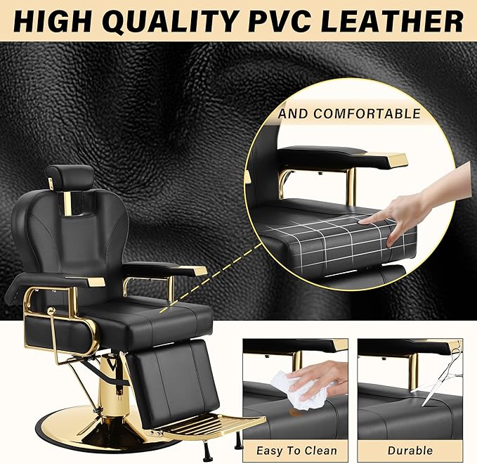 Barber Chair Professional Reclining Salon Chair for Hair Stylist Heavy Duty Hydraulic 360 Degree Swivel, Height Adjustable Spa Beauty Equipment for Barbershop