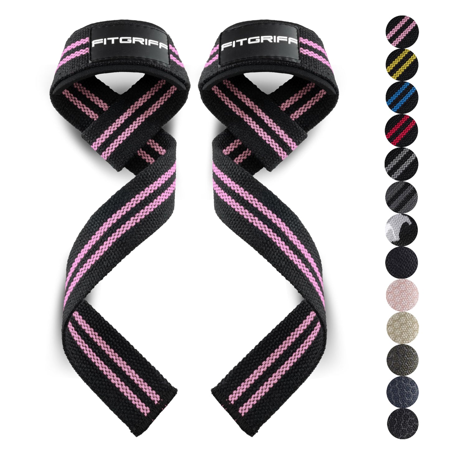 Fitgriff® Lifting Wrist Straps for Weightlifting, Gym, Deadlift, Workout (Made of Premium Cotton & Padded) - Men & Women (XS, Black/Pink)