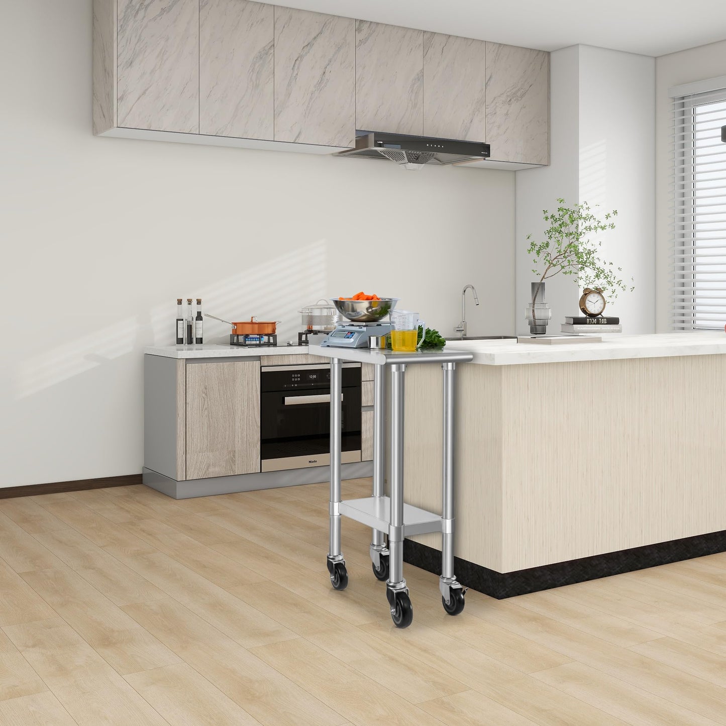 HARDURA Stainless Steel Commercial Work Table with Wheels Prep & Work Metal Table 24×12 Inches Heavy Duty NSF with Casters and 2" Backsplash