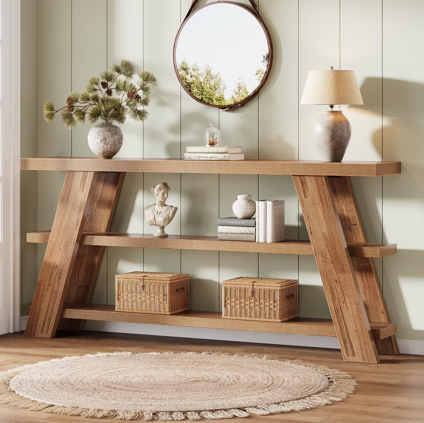 Tribesigns 70.9" Extra Long Console Table with Storage, 3-Tier Narrow Wooden Sofa Table Behind The Couch, Farmhouse Entry Foyer Table for Entryway, Living Room, Hallway, Brown