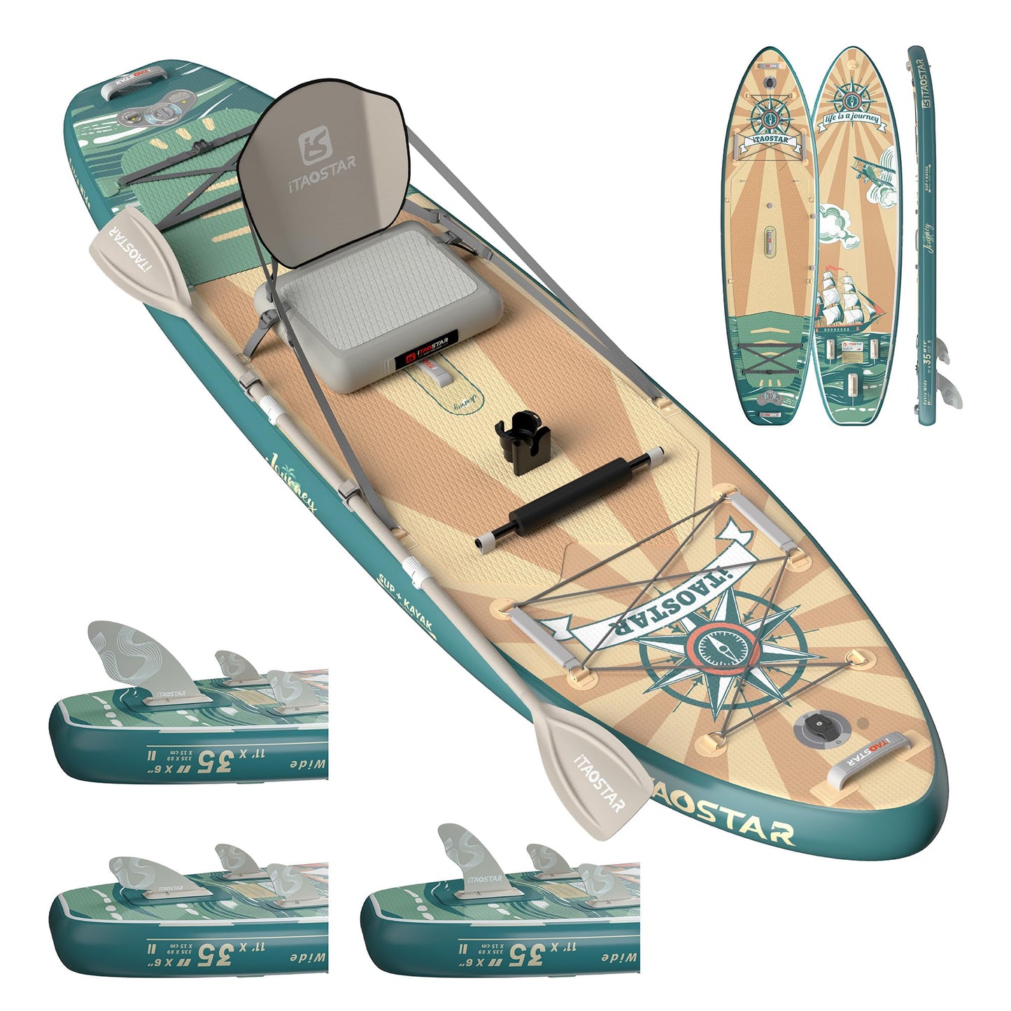 iTAOSTAR J07DP 35" Extra Wide Stand Up Paddle Board, More Balance Inflatable Paddle Board with 5 Fins for Beginner，Paddle Boards for Adults of All Skill Levels