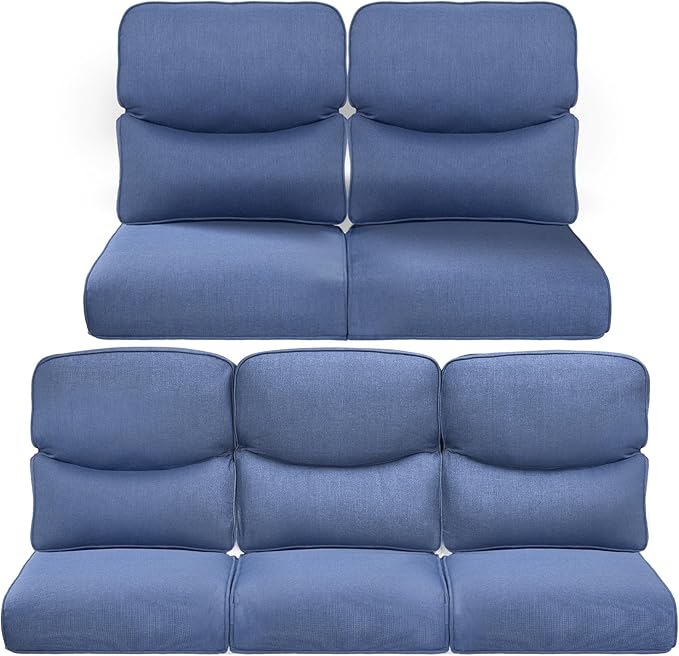 ACTREST Pop 22x25/22x24 Outdoor Cushions for Patio 5 Piece Set - Set of 5 Water-Resistant Replacement Cushion for Wicker Rocking Swivel Chairs Loveseat Couch Sectional Sofa - Navy Blue/Smile