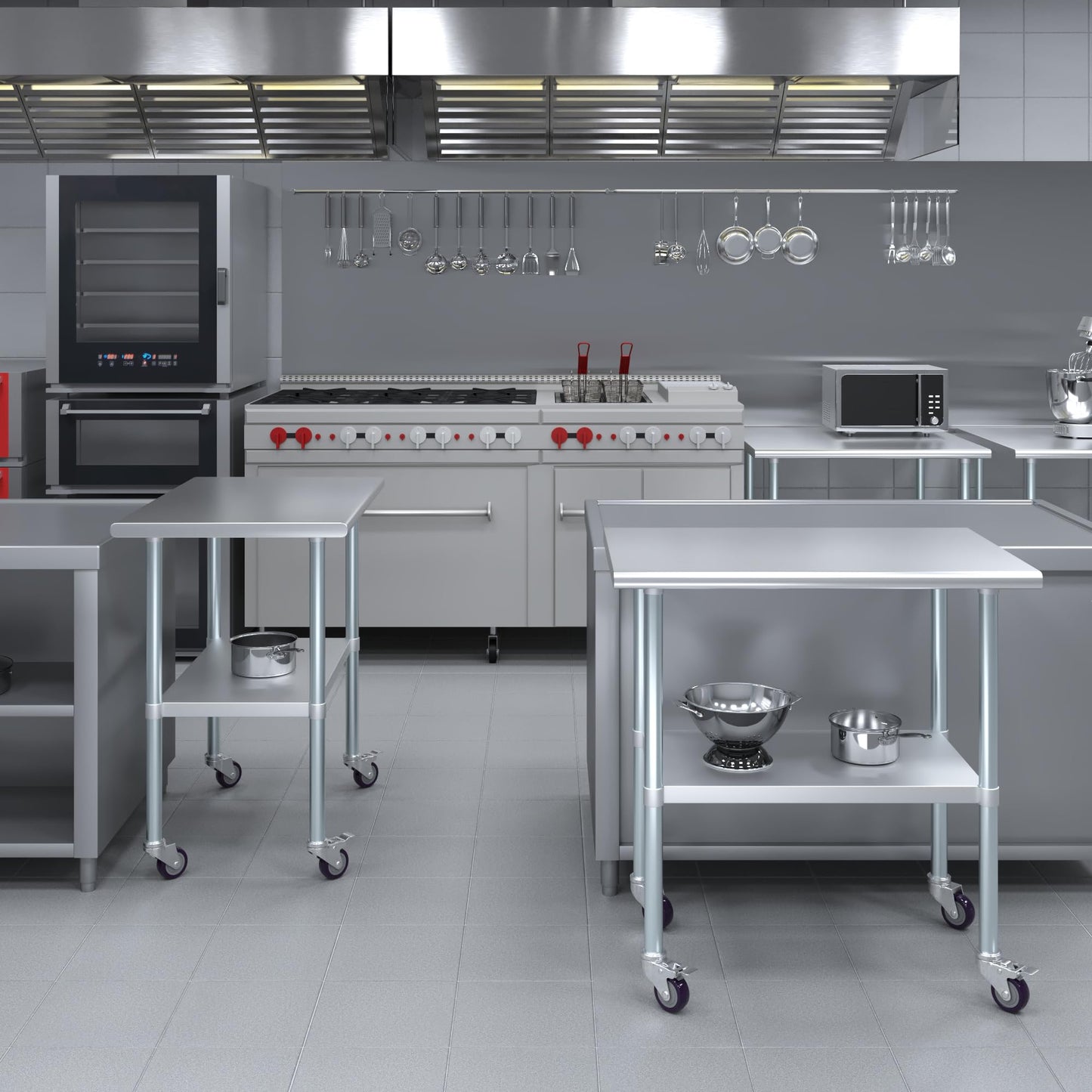AmGood 24 in. x 36 in. Stainless Steel Work Table with Wheels | Metal Kitchen Food Prep Table | NSF