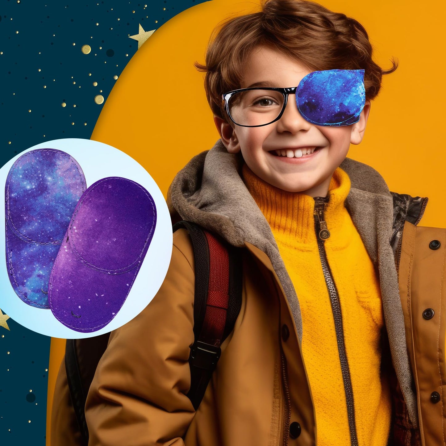 Newcotte 12 Pcs Eye Patch for Kids Toddler Reusable Adjustable Girls Boys Eyepatch for Glasses Left or Right Eye Patch, Assorted Patterns(Starry Sky)