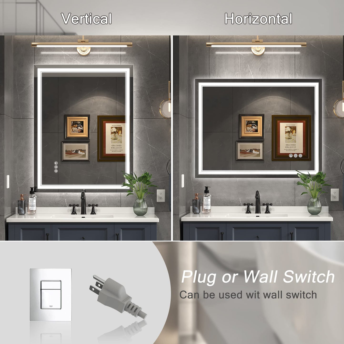 Ratsamee 28x36 Inch Led Mirror for Bathroom with Front Light and Backlit, Dimmable Anti Fog Wall Bathroom Mirror with Led Lights, Water Proof, Decor Vanity Mirror