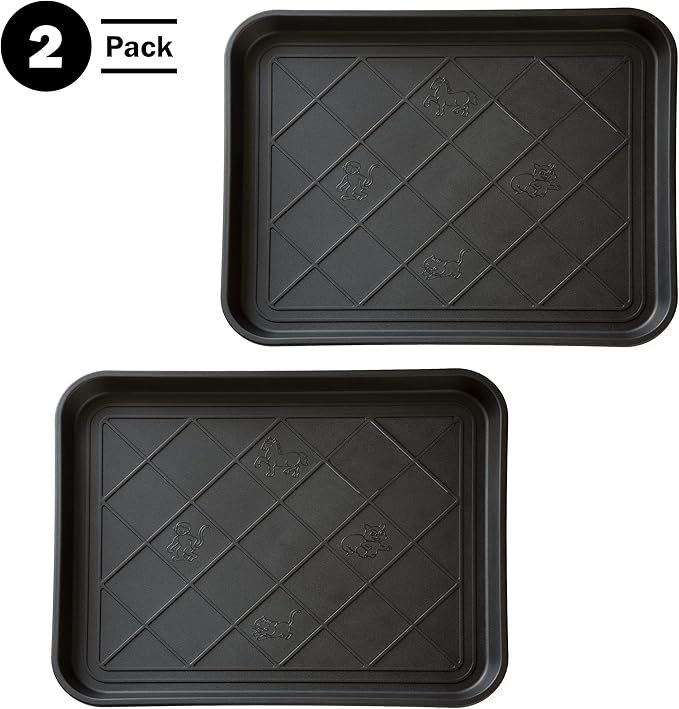 Stalwart All-Weather Boot Tray, Indoor Outdoor Doormat for All Seasons, 2 pk Small, Black