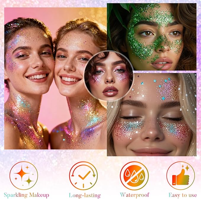 Flag Face and Body Glitter Stick for Sparkling Makeup, Hair Glitter Accessories for Women, Highlighting Stick for Fairy Dust Makeup, Cheerful Face Glitter for Festive Parties and Carnivals