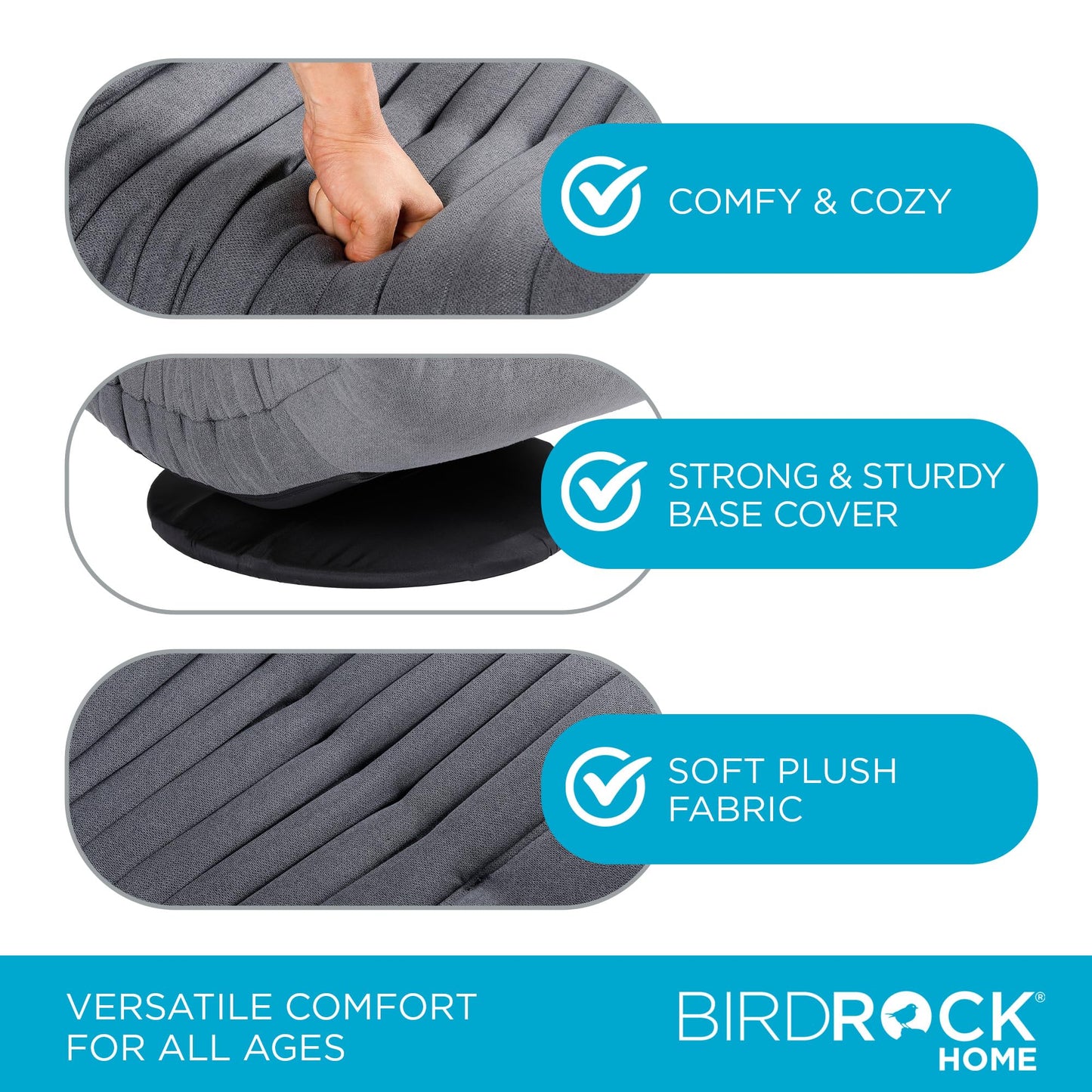 BIRDROCK HOME Swivel Floor Chair - 360 Adjustable Memory Foam Lounge Seat - Gaming - Comfortable Back Support - Cushion Dorm Rocker - Comfy for Reading Game Meditating - Fully Assembled (Grey)