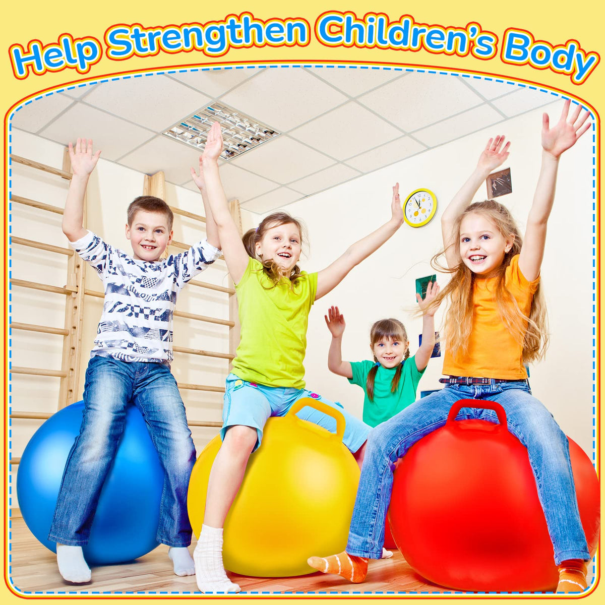 Lewtemi 3 Pcs 18 Inch Hopper Ball Large Jumping Bouncy Balls with Handles Kids Round Ball with Air Pump Bouncing Balls Hopping Toys for 6 Years Old and Above Children Boy Girl(Yellow, Blue, Red)