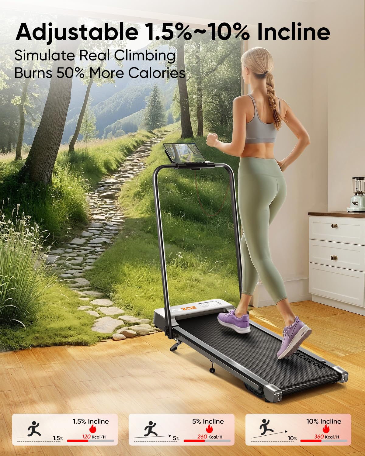 Acezoe 2-in-1 Foldable Treadmill with 3-Level 10% Incline, Walking Pad for Home Small Office, Compact Portable Under Desk Treadmill with Handle,Dual LED Display, APP & Remote, 300 lbs Capacity