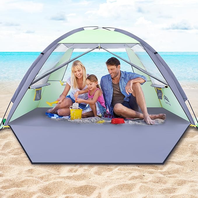 Happy Travel Beach Tent Sun Shelter for 3/4/5/6/7/8 Person, Portable UPF 50+ UV Protection Beach Shade Canopy for Family &...