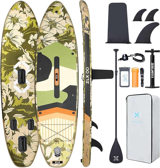 ZLX 11'6" Extra Wide Inflatable Stand Up Paddle Board SUP, Stable Non-Slip Deck Pad, Unique Fin System and Premium iSUP Ac...