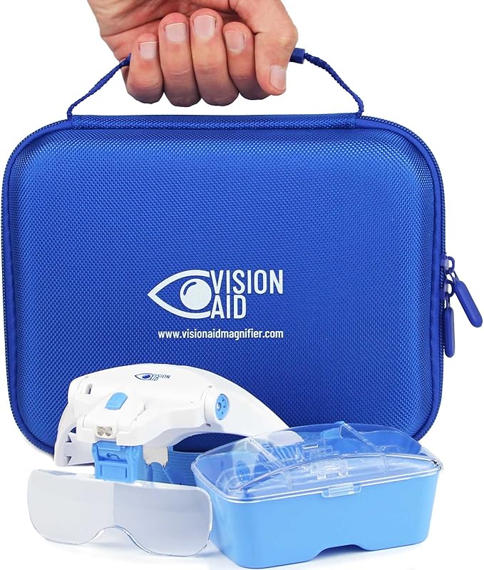 Vision Aid Magnifying Glasses with LED Light 5 Lenses Headband Case Hands Free Illuminated Optivisor Head Magnifier for Ho...