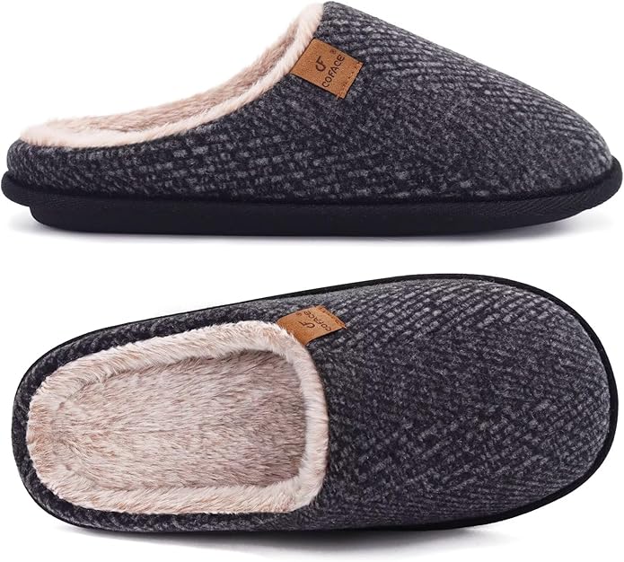 COFACE Mens Cozy Memory Foam Scuff Slippers Casual Slip On Warm House Shoes Indoor/Outdoor Sandal Slippers With Arch Suppo...