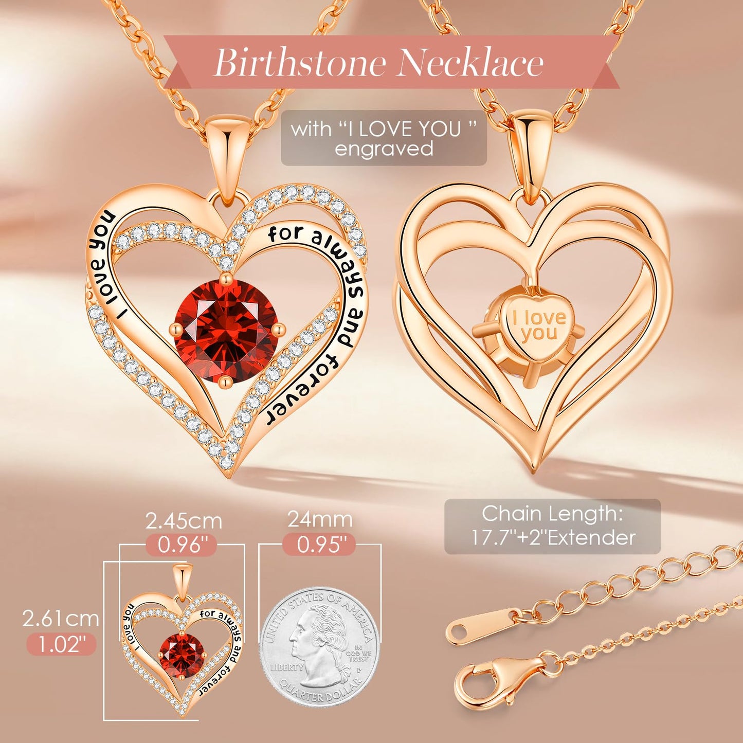 CDE Forever Love Heart Necklaces for Women, Mom, Girlfriend, Wedding Anniversary Birthday Mother Day Gift for Wife Girlfriend Jewelry with Birthstone Pendant