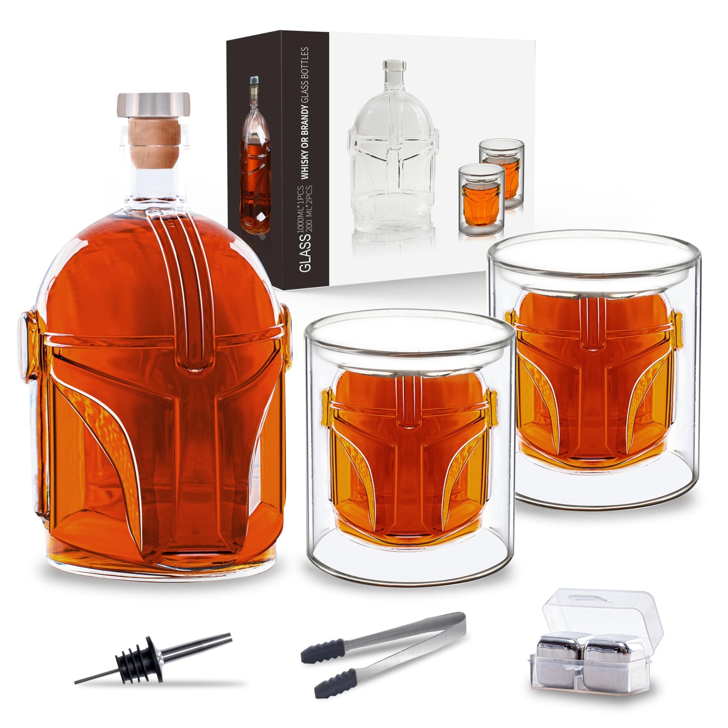 Space Helmet Shaped Whiskey Decanter Set with 2 Wine Glasses, Whiskey Stones for Bourborn, Liquor, Scotch, Birthday Day Gifts for Men Father Women