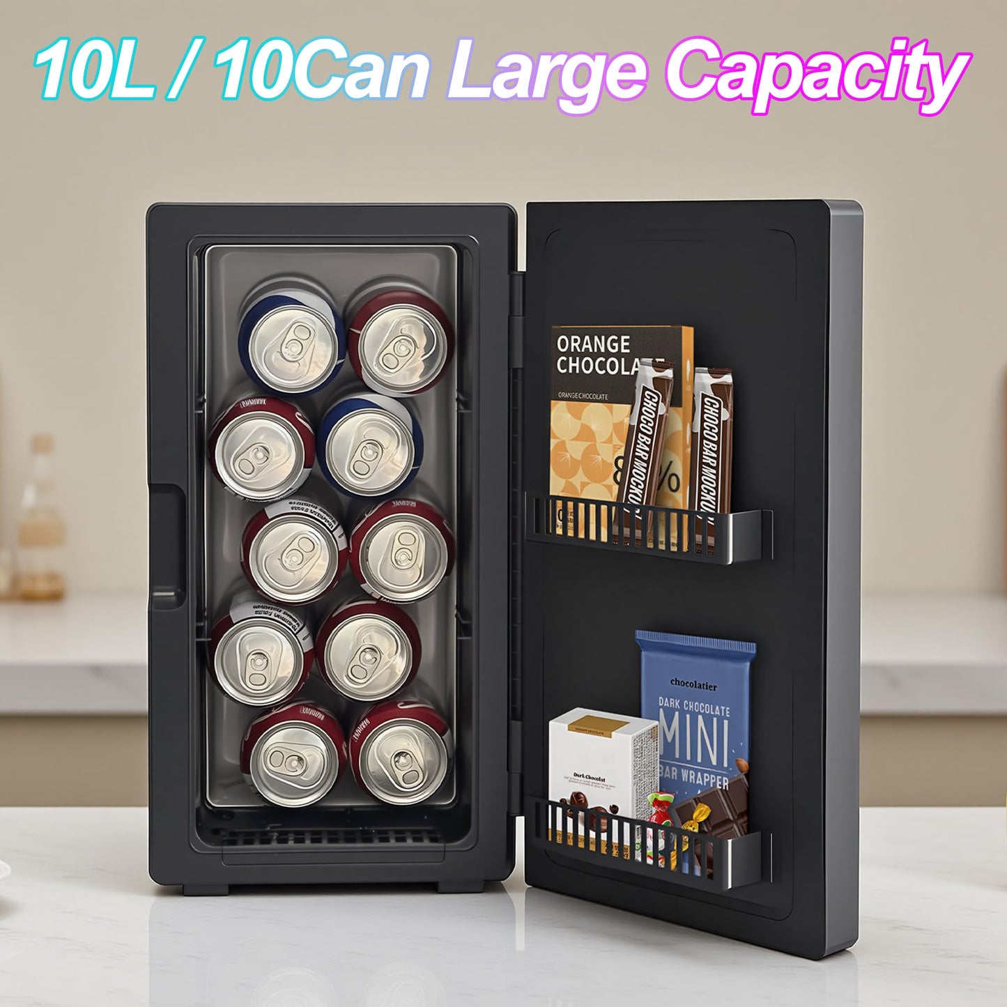 Mini Fridge, iceBlue 24 Display Modes Adjustable LED Light Gaming Mini Fridge, 10 Liter /4 Bottles Wine Fridge, Wine Cooler, Skincare Fridge with Remote Control for Bedroom, Office, Dorm, Gift - Black