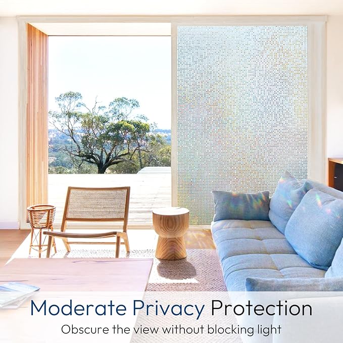 rabbitgoo Window Privacy Film Stained Glass Window Film, Mosaic Rainbow Decorative Glass Cling, Removable Static Cling Tint UV Blocking,Non-Adhesive Privacy Covering for Home, 35.4 x 78.5 inches