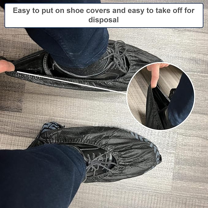 FancyStyle Shoe Covers 200 Pack Disposable Black Boot & Shoe Covers.