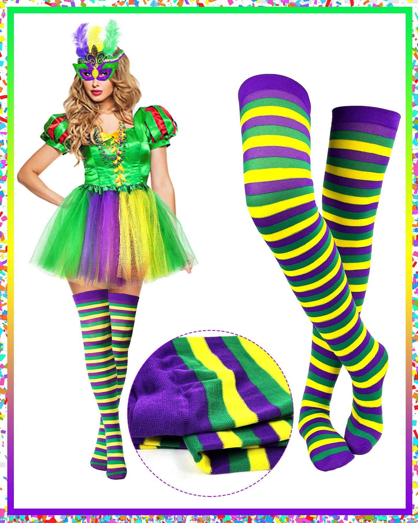 Hikkcos 4 Pack Mardi Gras Costume Woman Tutu Set with Mardi Gras Headband Mask Stocking 80s Costumes Accessories Set Purple