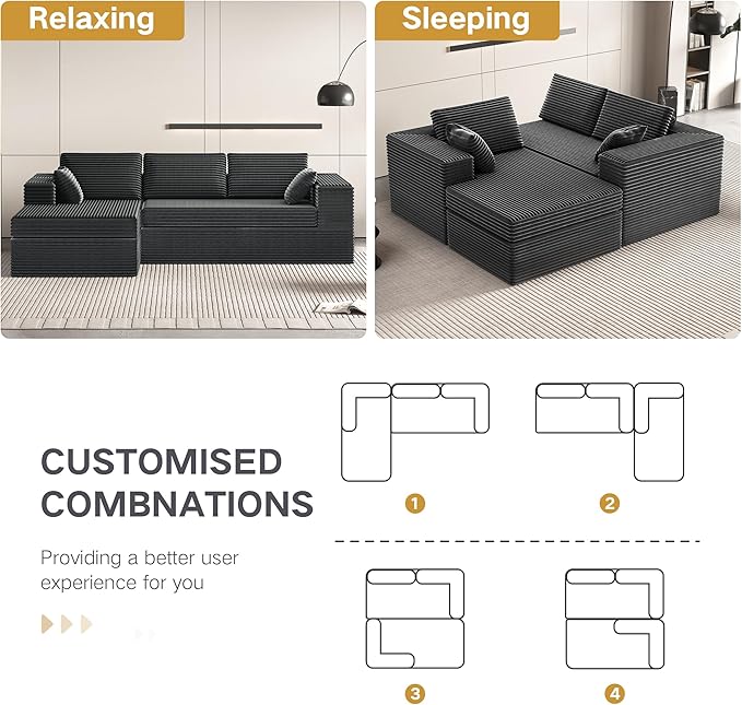 Extra Firm 108” Cloud Boneless Couches for Living Room,Modular Sectional Cloud Couch with Deep Seat, High-Resilience Foam/Sag-Resistant/Keeps its Form, No Assembly Required(Left-Facing Chaise) | Extended Durability, Extra Firm Support, Not easily colla...