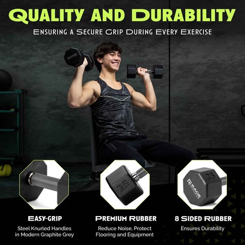 Rubber Coated Dumbbell - No Roll Design Easy-Grip Steel Knurled Handle, Weights Dumbbells Set for Strength Training - Ideal Weights Set for Home Gym - 10-60 LBS SOLD INDIVIDUALLY