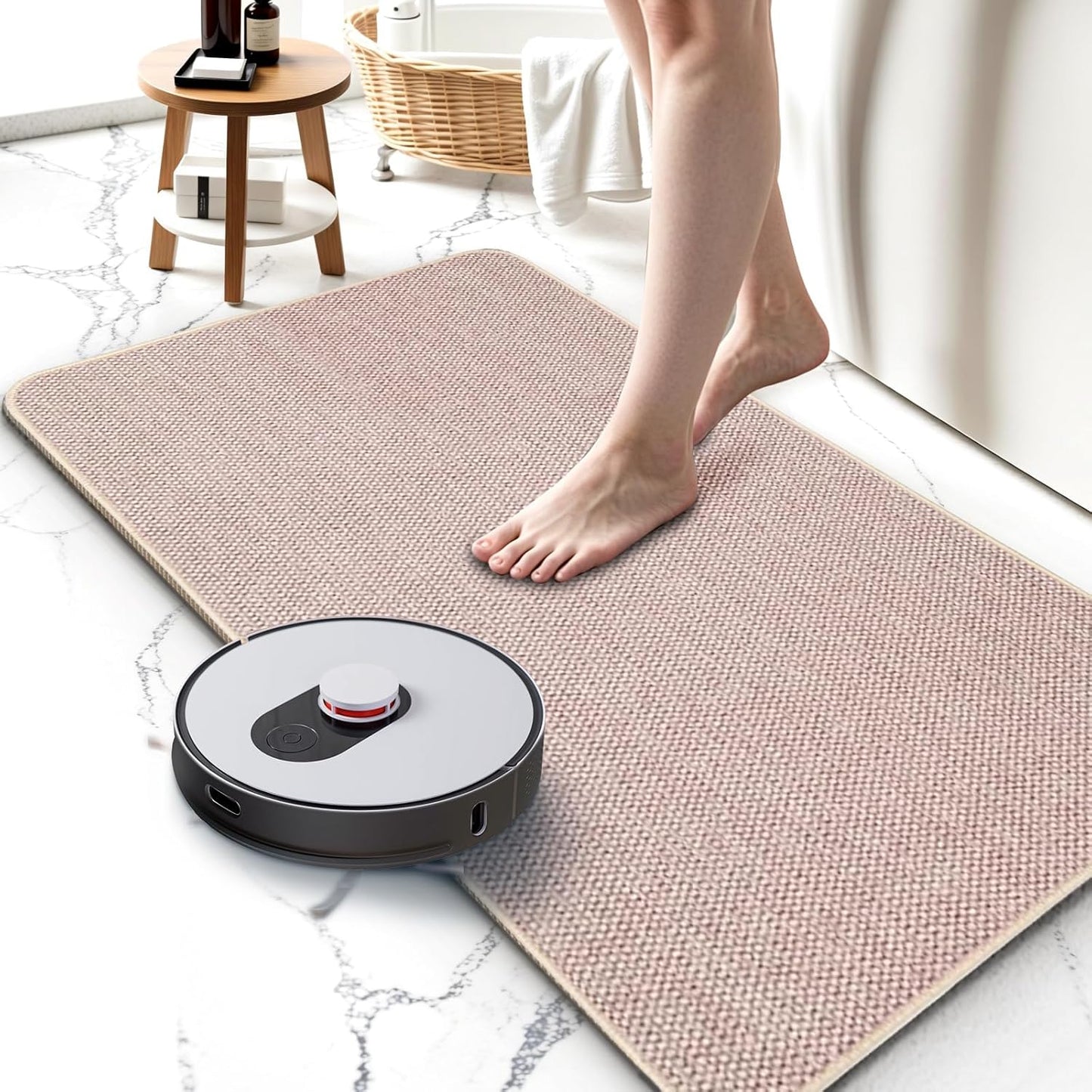 Upgraded Bathroom Rugs 24x48Inch, Thin Bath Mat with Rubber Backing Non-Slip, Absorbent,Quick Dry Machine Washable, Home Decor Accessories Cozy Cloth Bathroom Mat fit Under Door/Sink/Tub/Shower-Biege