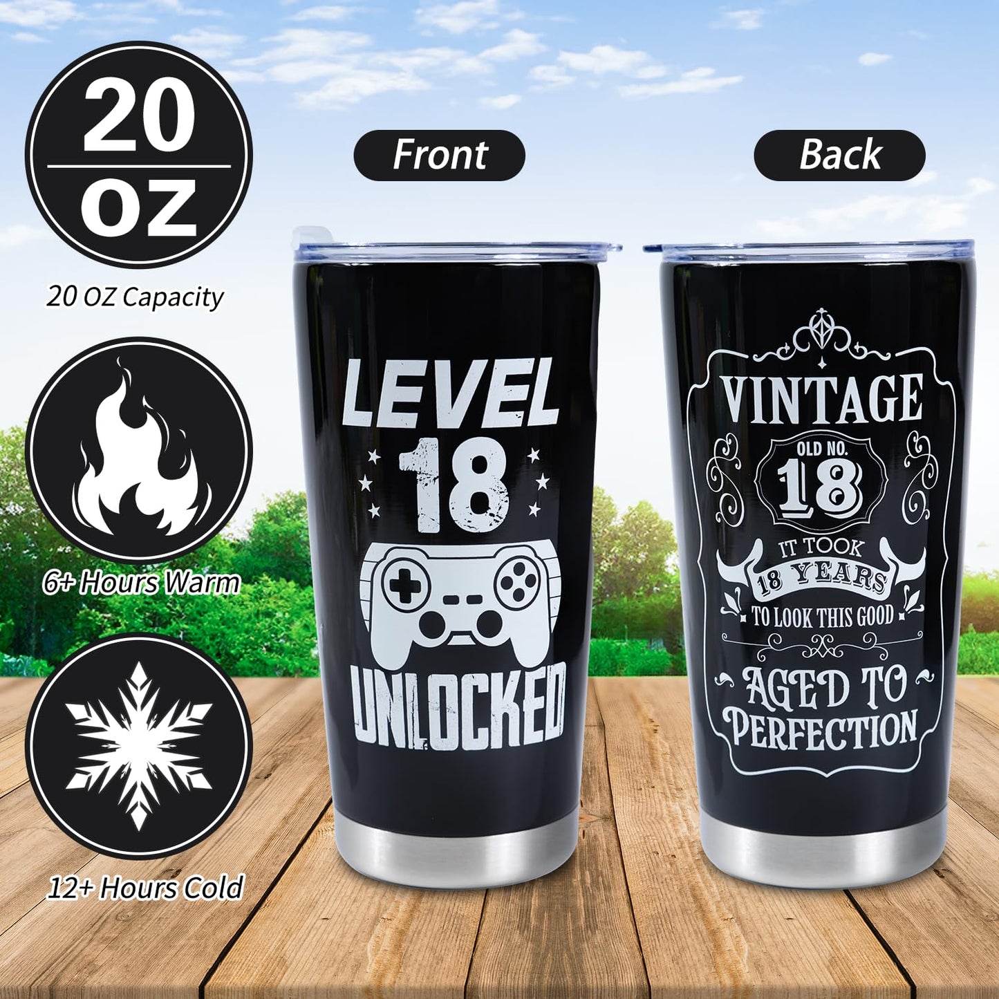 Keluna 18th Birthday Gifts for Boys - 6Pcs 18 Year Old Boy Birthday Gifts Ideas, 20oz Tumbler, Funny Socks, Keychain, Bracelets, Candles, 18th Presents for Son Grandson Nephew Brother from Mom Dad