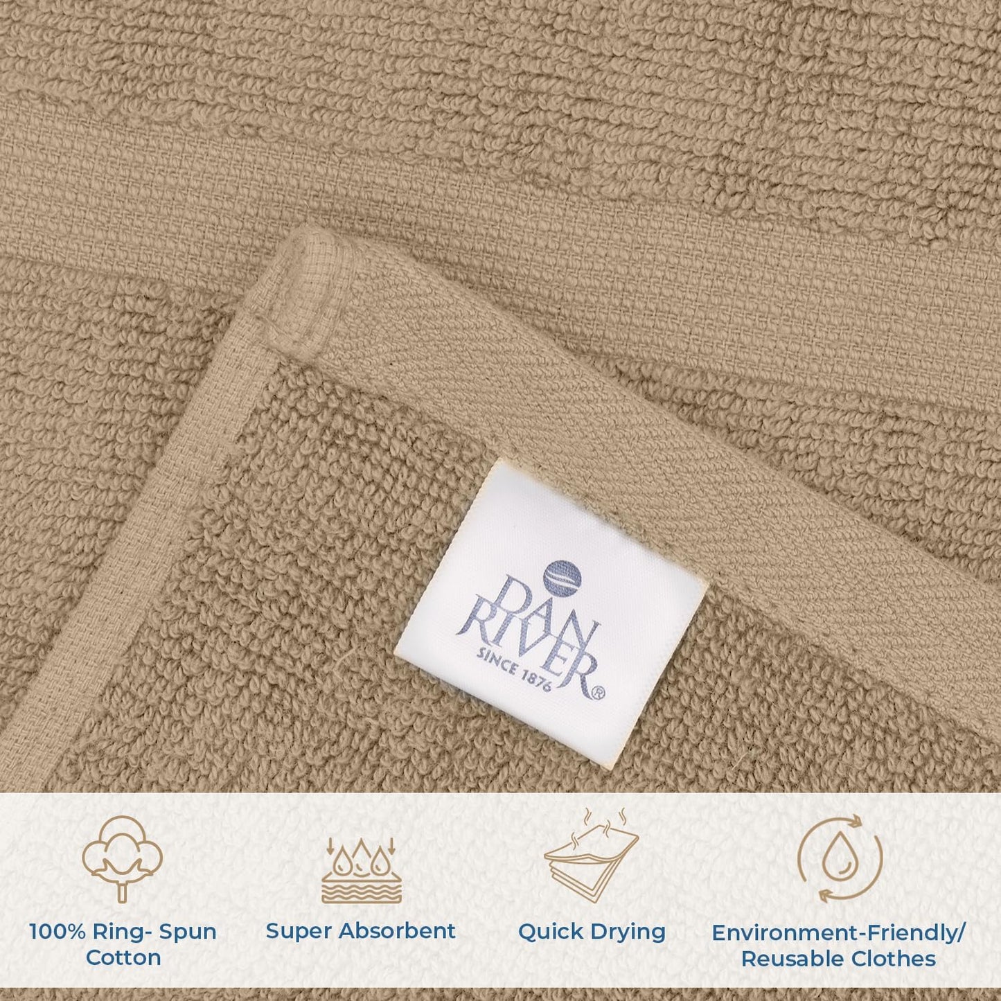 DAN RIVER Classic Cotton Bath Mats Set of 2 – Not a Bathroom Rug, Ultra Soft, Highly Absorbent & Machine Washable Bath Mat Towel for Bathroom Floor Mat – Durable, Quick-Dry, 21x34 Inches, Tan