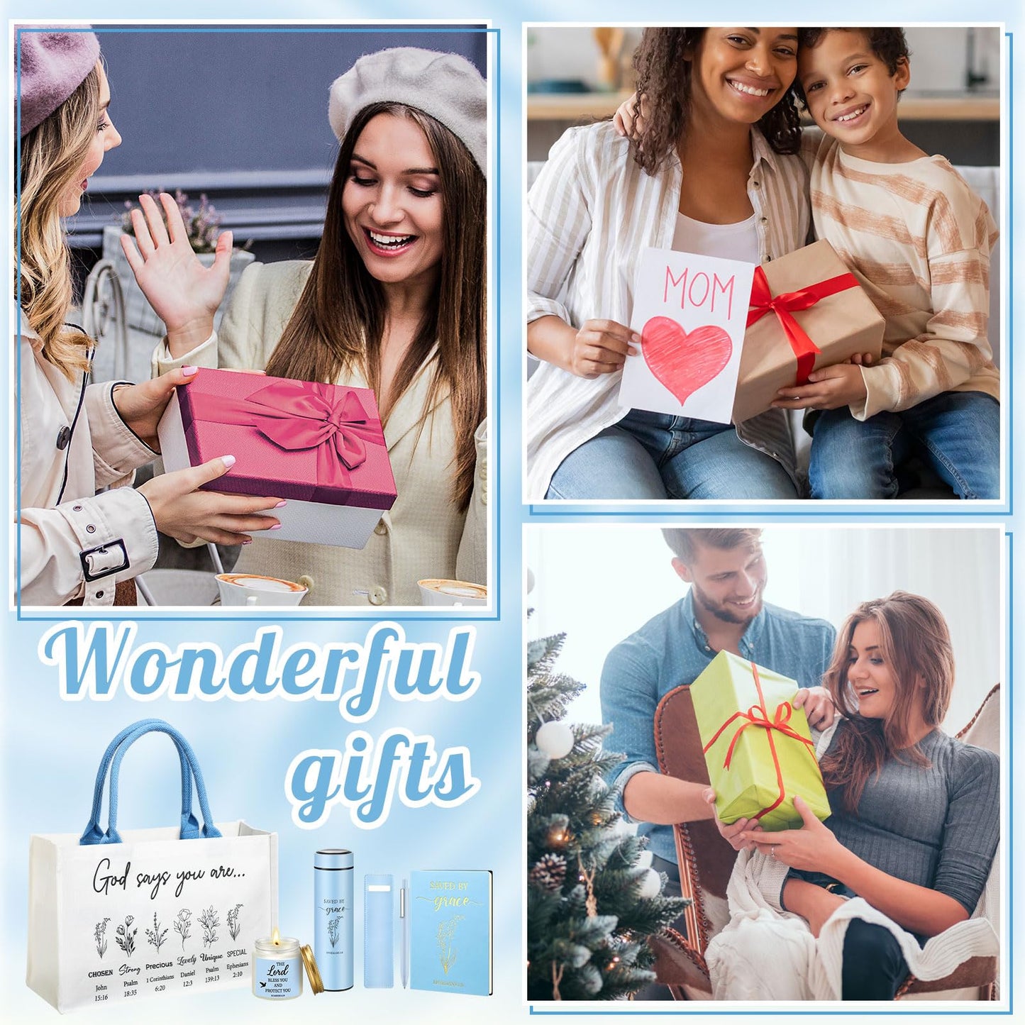Thenshop 6 Pcs Christian Gift Set for Women Faith, Inspirational Religious Gifts for Women, Catholic Christmas Birthday Gifts for Friends, Mother, Sister, Wife(Blue)